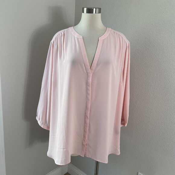 NYDJ Tops - NYDJ Blouse Womens 3X Pink V Neck Long Sleeve Pullover Plus Size Lightweight Top